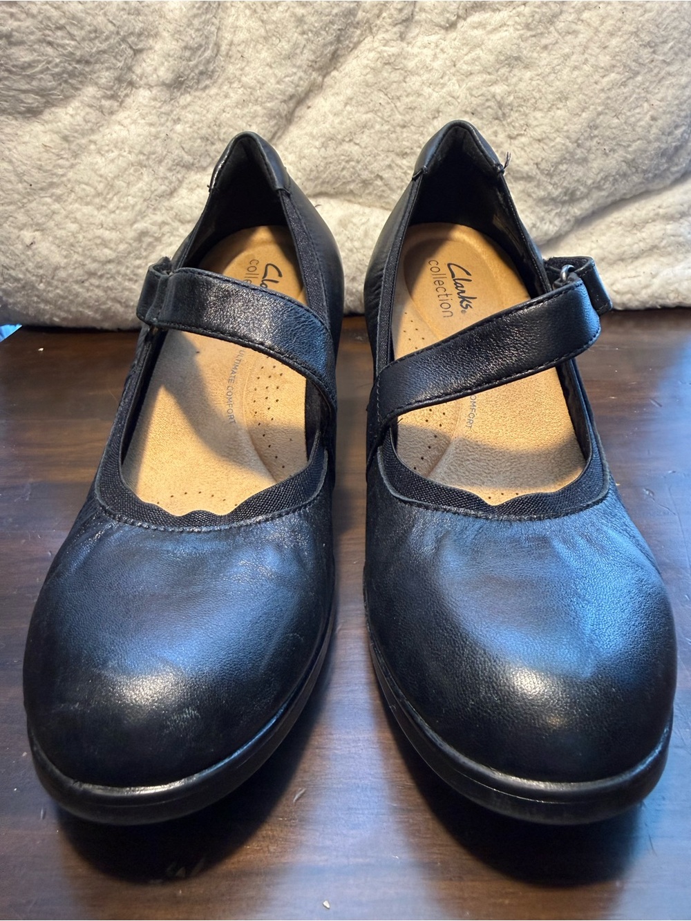 Clarks Black Leather Mary Jane Heels